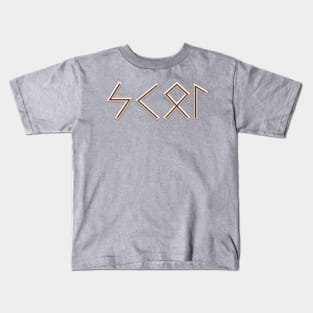 Skol in Futhark Runes - Chiseled and Underlit in Bone and Burnt Wood Kids T-Shirt